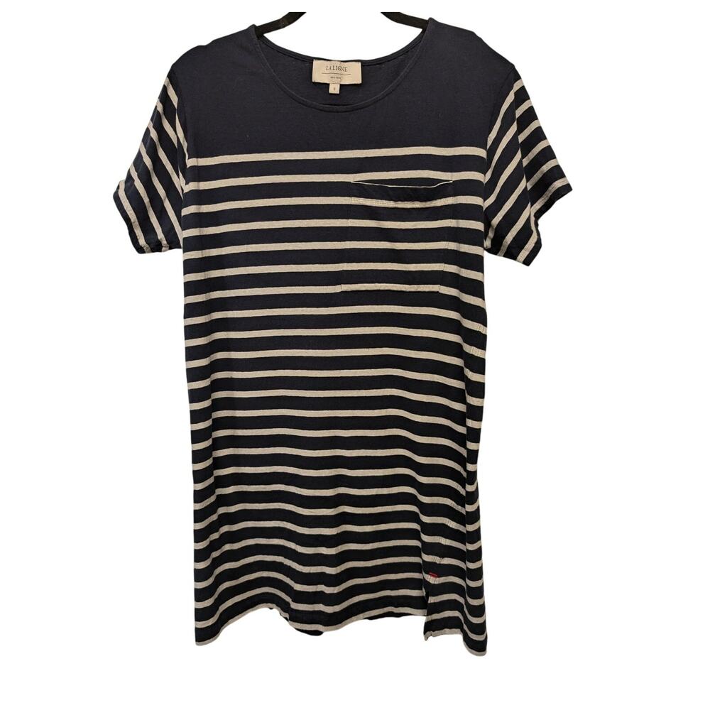 La Ligne Edie Striped‎ T-Shirt Dress Navy White 100% Cotton Mini